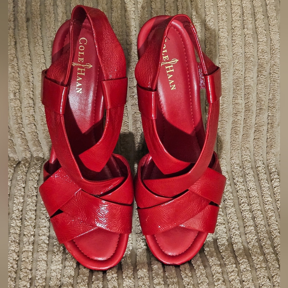 NWOB VTG Y2K Cole Haan NikeAir Air Pocket G Red Leather Strappy Wedge Sandals-10